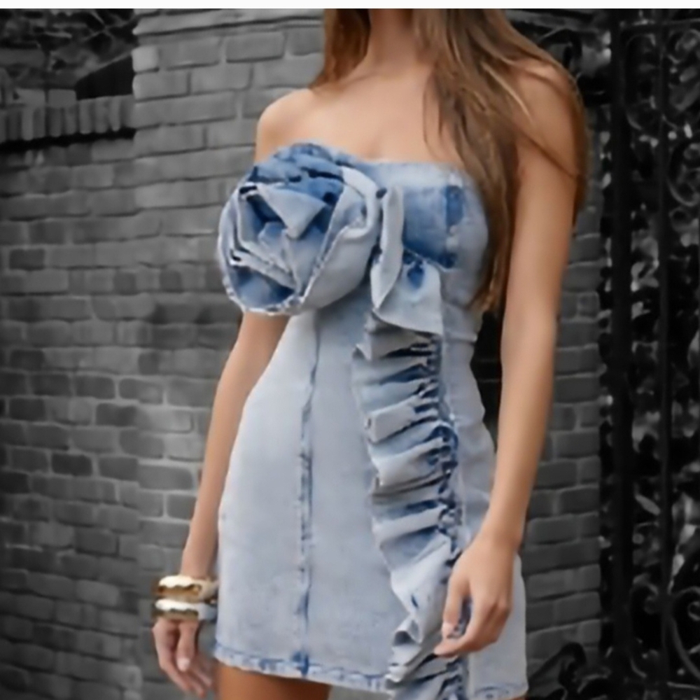 Forever 21 Strapless Denim Dress with Ruffle